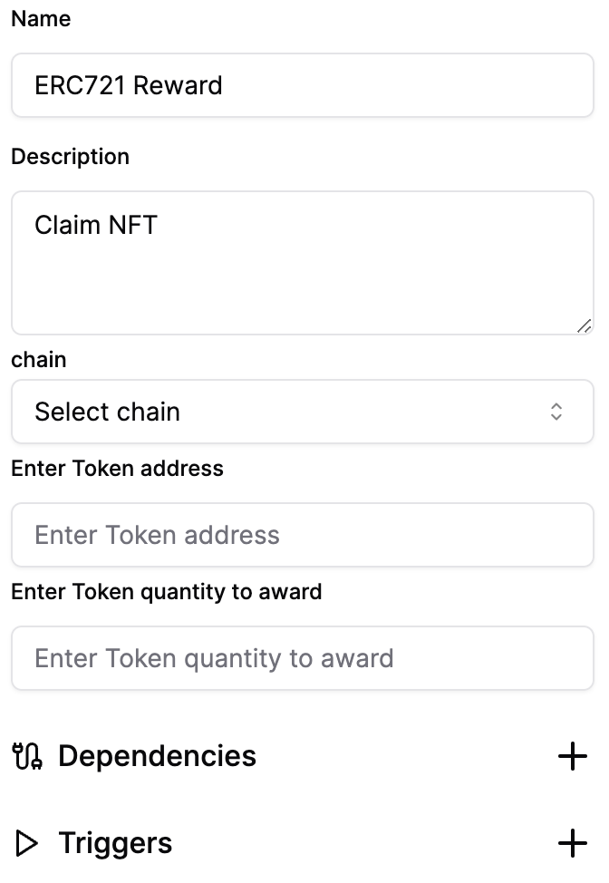 Configure ERC721 rewards